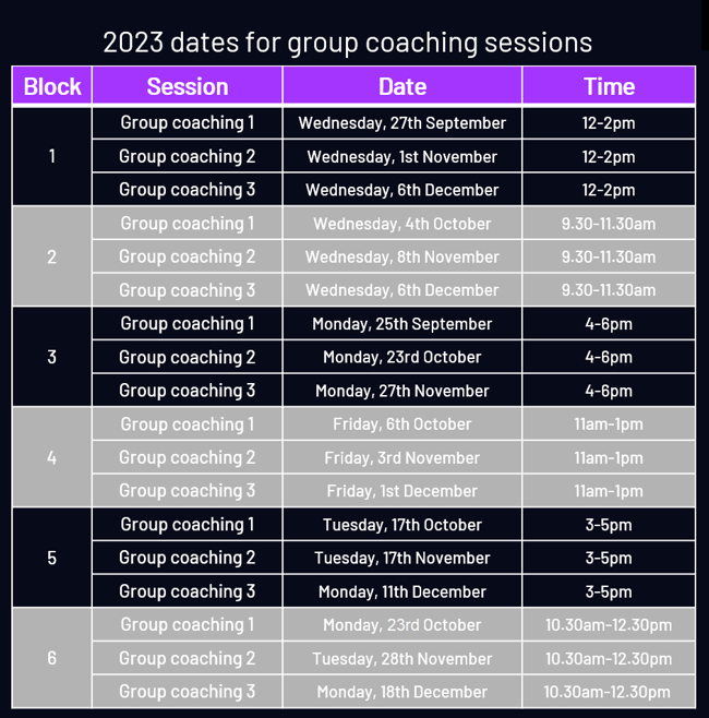 Group coaching dates 2023 - Sept