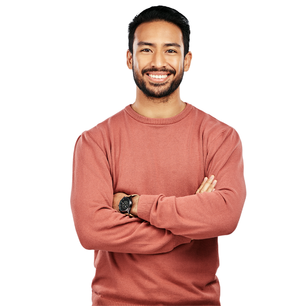 A person is wearing a long-sleeved sweater and a wristwatch on the left wrist, with arms crossed.