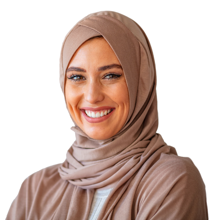A person wearing a hijab and a coordinated outfit.