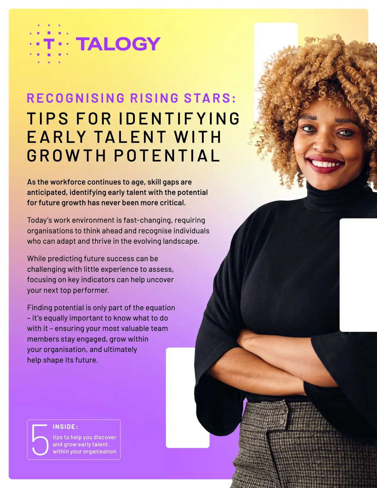 Cover of the Talogy tipsheet “Recognising rising stars”